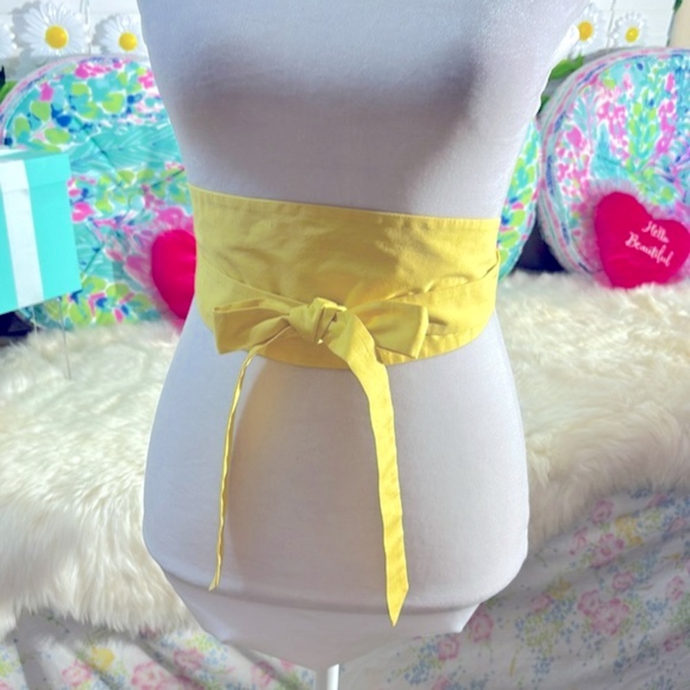 Yellow cummerbund style fabric tie belt